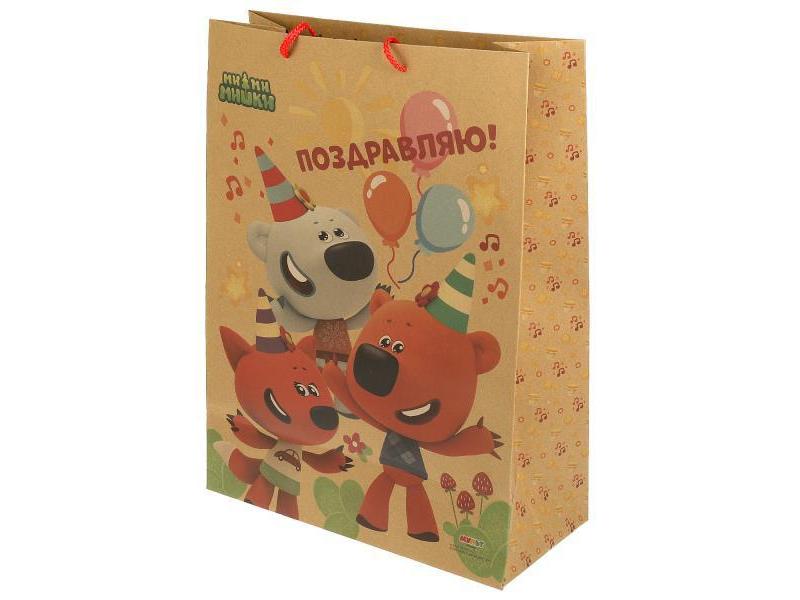 Пакет подарочный «ПОЗДРАВЛЯЮ! МИ-МИ-МИШКИ» 33,5*45*15 см (крафт) PXLK-110238-MIMI