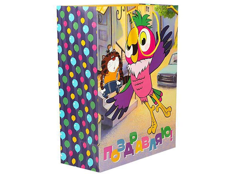 Пакет подарочный «ПОЗДРАВЛЯЮ! ПОПУГАЙ КЕША» 33,5*45*15 см (мат. лам.) PXL-109924-PK