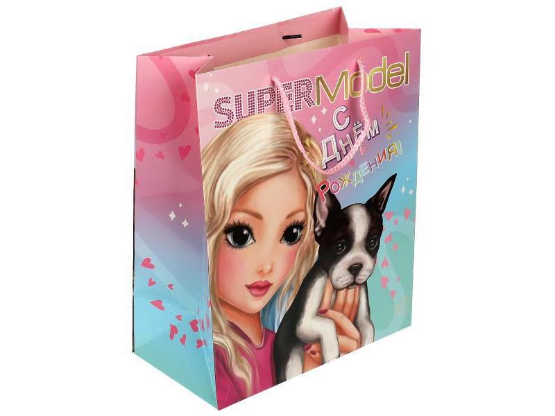 Пакет подарочный «С ДНЕМ РОЖДЕНИЯ! SUPER MODEL» 26*32*14 см (глян. лам.) PL-109417-TM2HB