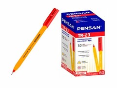 69561 [TR-23-красная]Ручка шариковая «PENSAN TR-23" трехгранный желтый корпус 1 мм КРАСНАЯ (50шт/уп)