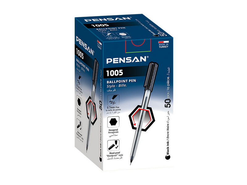 Ручка масляная «PENSAN 1005» прозрачный корпус 0,7 мм ЧЕРНАЯ (50шт/уп)