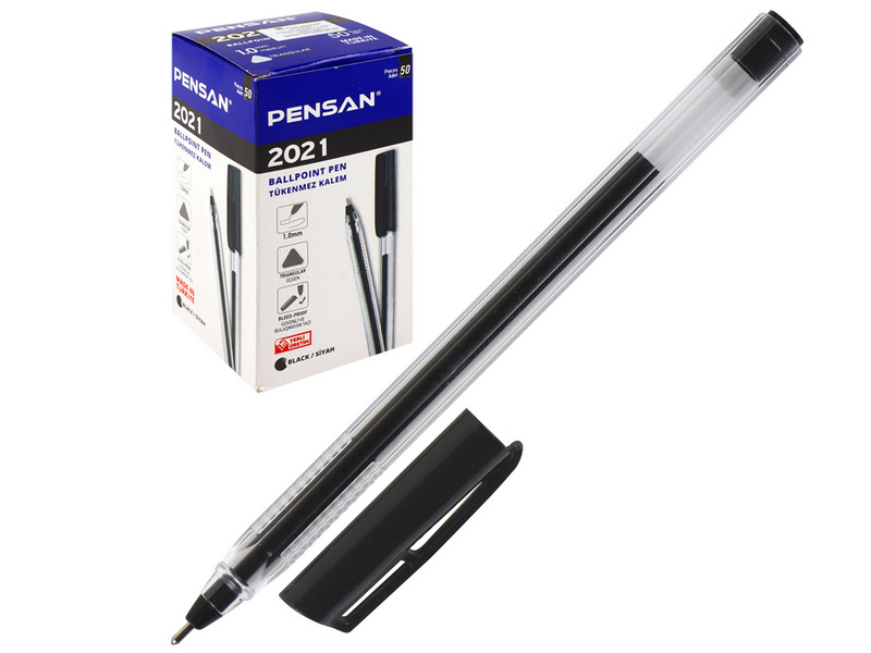 Ручка масляная «PENSAN» прозрачный трехгранный корпус 1 мм ЧЕРНАЯ (50шт/уп)