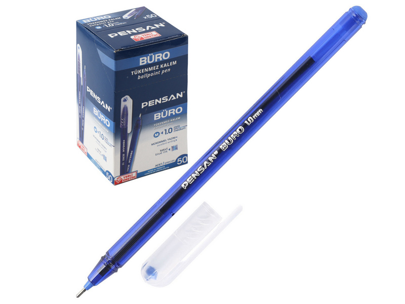 Ручка шариковая "BURO" прозрачный корпус 1 мм СИНЯЯ (50шт/уп)