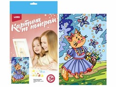 69644 [Ркн-092]Картина на картоне с красками 20х28,5 см по номерам. РОМАНТИЧНАЯ КОШЕЧКА