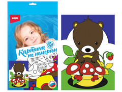 Картина на картоне с красками 20*28,5 см по номерам. МИШКА С ГРИБАМИ