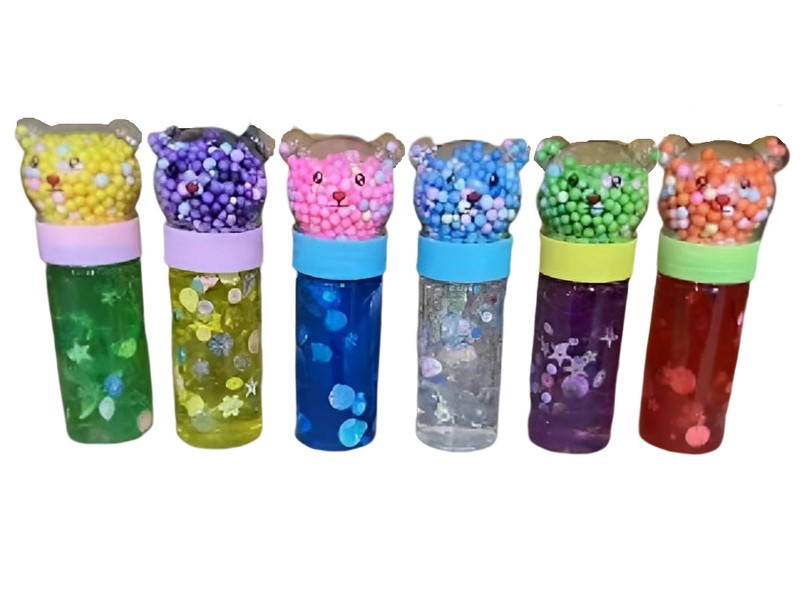 Слайм "Мишка" 14 см с пенковыми шариками и мишурой (12шт/уп) ИСМ-3556