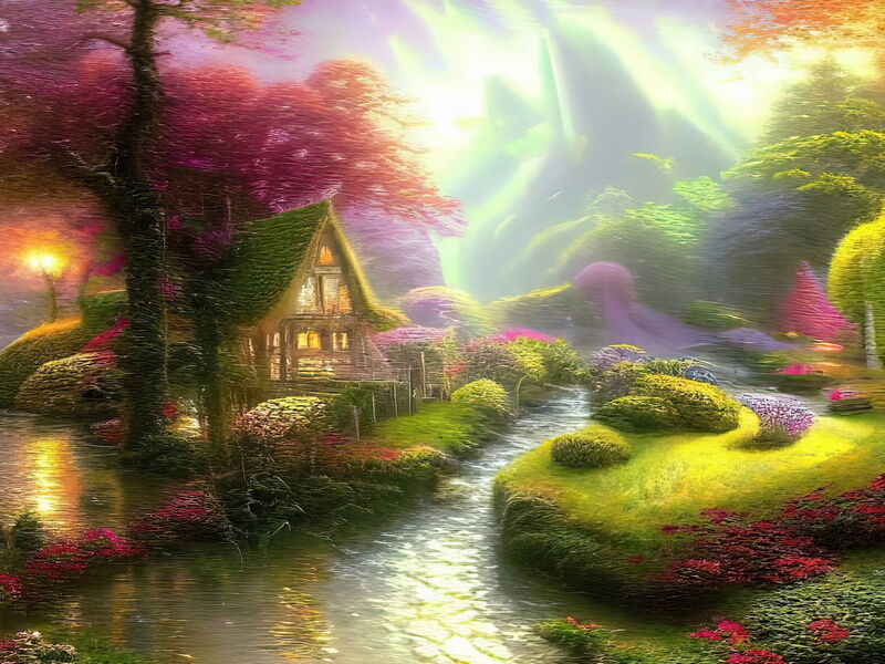 Холст с красками 30х40 см по номерам. ЭЛЬФИЙСКИЙ ДОМИК