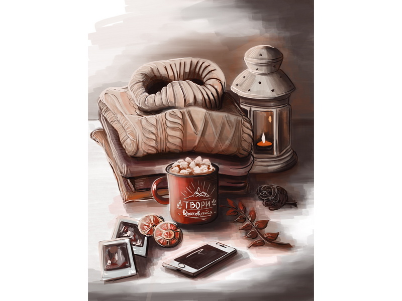 Холст с красками 40х50 см по номерам. УЮТ В МЕЛОЧАХ