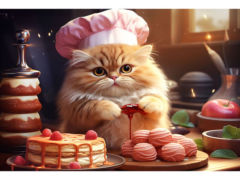 Алмазная мозаика 30х40 см КОТИК-ПЕКАРЬ (с подр., с полн. заполн., класс.)