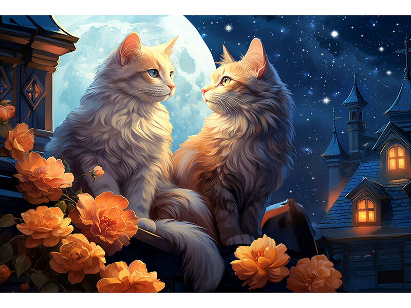 Алмазная мозаика 30х40 см НОЧНЫЕ КОТИКИ (с подр., с полн. заполн., класс.)