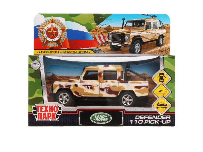 ТЕХНОПАРК МАШИНА LAND ROVER DEFENDER 110 PICKUP КАМУФЛЯЖ МЕТАЛЛ. ИНЕРЦ. 12СМ (ОТКРЫВ. ДВЕРИ, ПОДВИЖ. ДЕТАЛИ) В КОР.