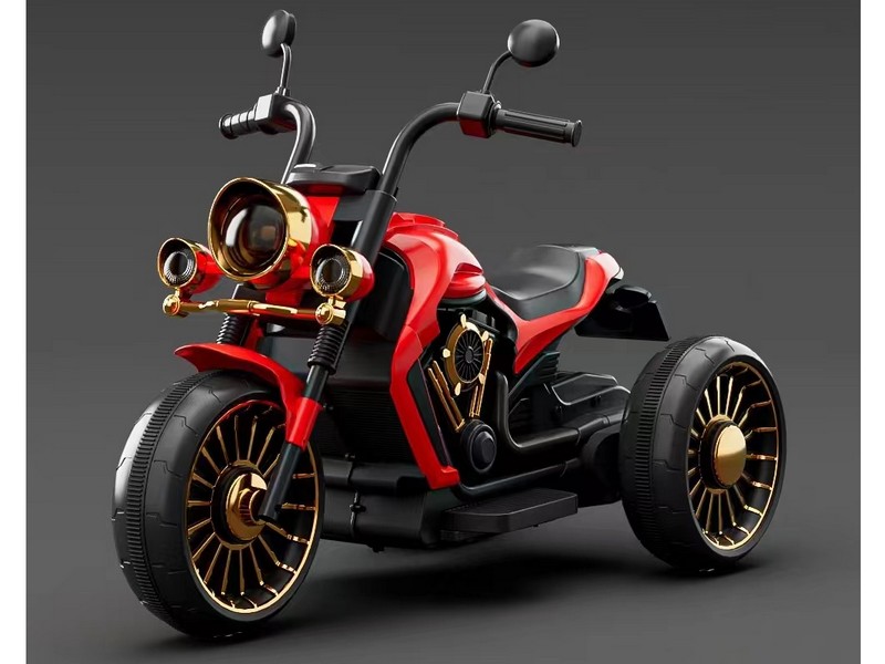 Электромотоцикл трехколесный на р/у (свет, звук, подключение к USB, аккум. 6V, колеса пластик, до 25 кг) КРАСНЫЙ M21