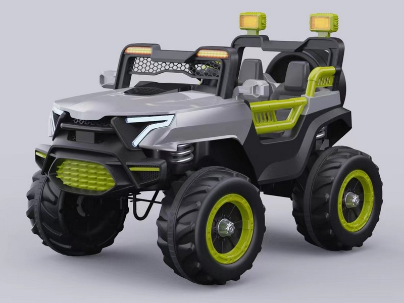 Электромобиль 2-местный на р/у (свет, звук, подключение USB+Bluetooth+MP3, аккум. 12V, 20А, колеса пластик+запаска, сиденье кожа, открыв. двери, качается, до 25 кг) СЕРО-ЗЕЛЕНЫЙ 07/017