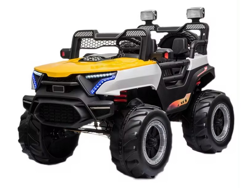 Купить оптом Электромобиль 2-местный на р/у (свет, звук, подключение USB+Bluetooth+MP3, аккум. 12V, 20А, колеса пластик+запаска, сиденье кожа, открыв. двери, качается, до 25 кг) ЖЕЛТЫЙ 07/003 в Луганске