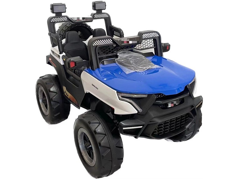 Электромобиль 2-местный на р/у (свет, звук, подключение USB+Bluetooth+MP3, аккум. 12V, 20А, колеса пластик+запаска, сиденье кожа, открыв. двери, качается, до 25 кг) СИНИЙ 07/003