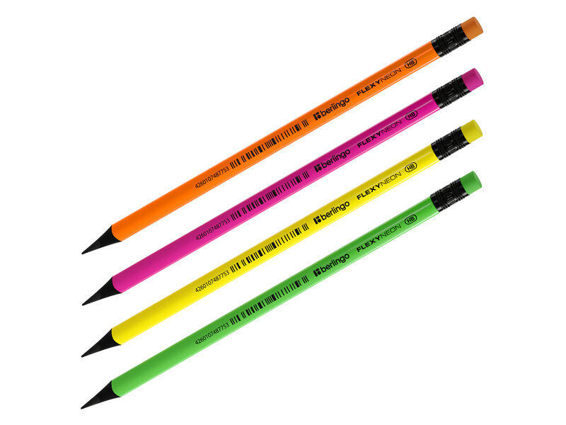 Карандаш ч/г заточенный с ластиком «Berlingo. Flexy Neon» HB, трехгранный пластик. корпус, черное дерево (12шт/уп)