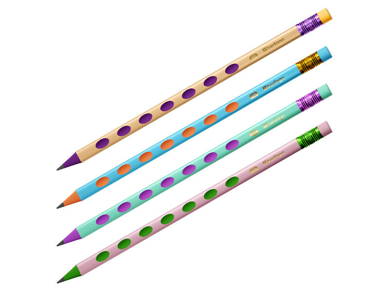 Карандаш ч/г заточенный с ластиком «Berlingo. Metallic Ergo» HB, трехгранный пластик. корпус (12шт/уп)