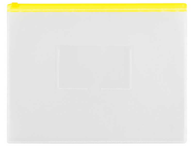 Папка на бегунке А4 150 мкм с карманом прозрачная (желтая молния)