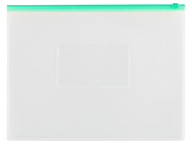 Папка на бегунке А4 150 мкм с карманом прозрачная (зеленая молния)
