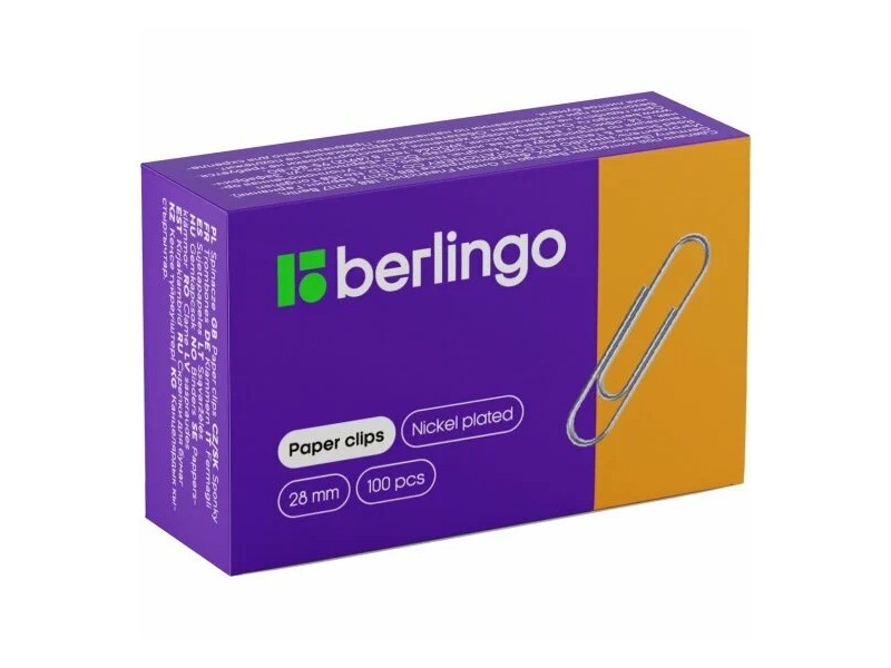 Скрепки «Berlingo» 28 мм 100 шт никелир.
