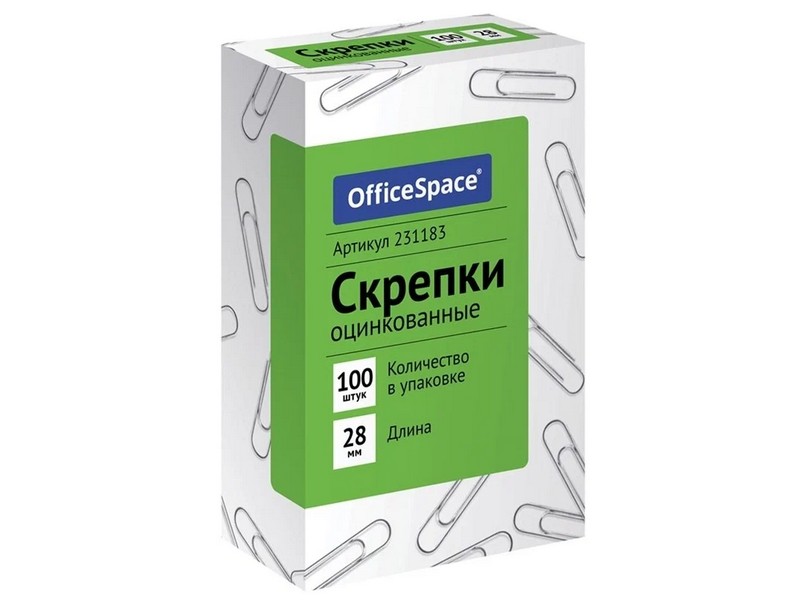 Скрепки «OfficeSpace» 28 мм 100 шт оцинкованные