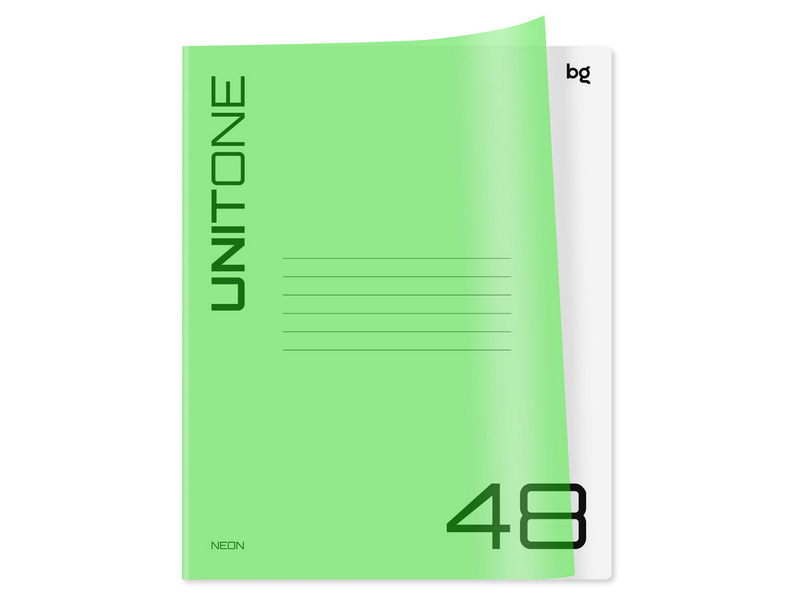 Тетрадь 48л КЛЕТКА «BG. UniTone. Neon» (пластик. обл., салатовый)