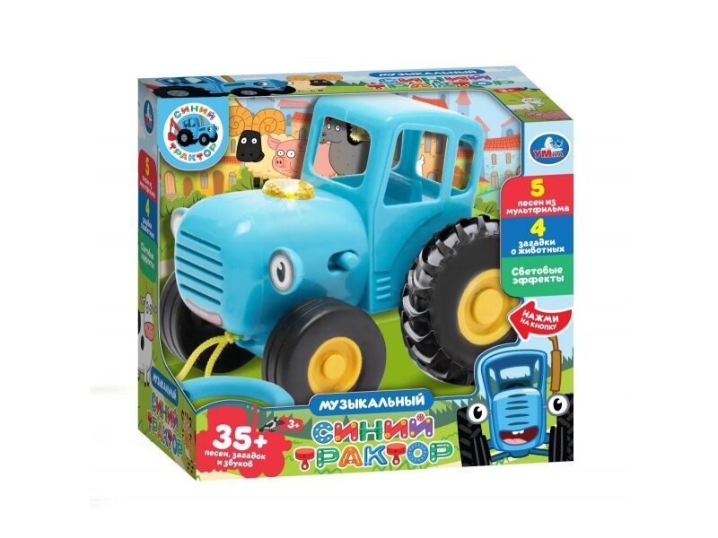Обучающая игрушка-каталка на бат. «Синий трактор» (свет, 15 песен, звуков) 16*14*10 см в кор. HT848-R