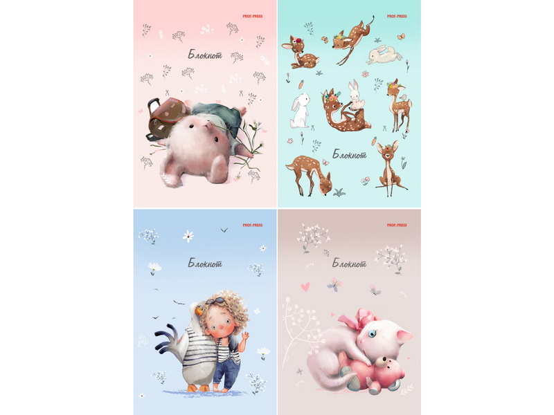 Блокнот А6 24л «ПАСТЕЛЬНЫЕ ЖИВОТНЫЕ» (цвет. мелов. обл., офсет)