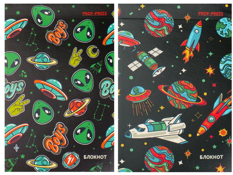БЛОКНОТ А7 48л «ПЕРЕПОЛОХ В КОСМОСЕ» (КБС, цвет. мелов. обл., офсет)