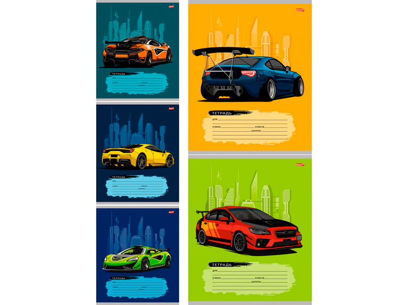 Тетрадь 18 л КЛЕТКА «НАРИСОВАННЫЕ МАШИНЫ» (цвет. мелов. обл.)