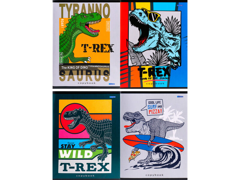 Тетрадь 96 л КЛЕТКА «КЛЁВЫЕ ТИРАННОЗАВРЫ» (цвет. мелов. обл.)