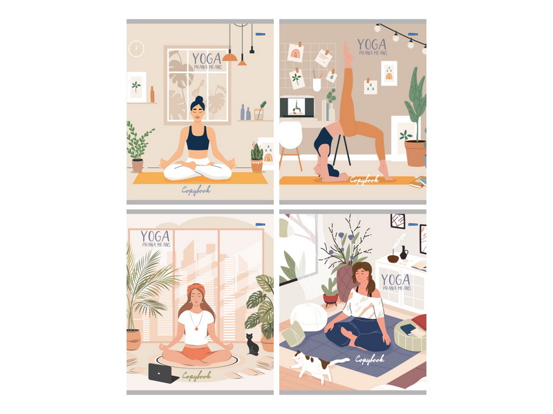 Тетрадь 96 л КЛЕТКА «РАССЛАБЛЯЮЩАЯ ЙОГА» (цвет. мелов. обл.)