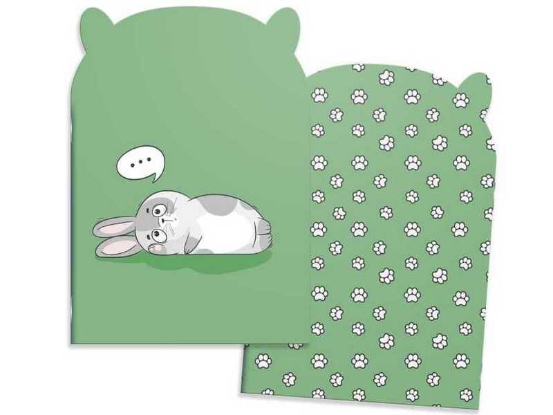 Блокнот 120*170мм 32 л линия «ЗАДУМЧИВЫЙ ЗАЯЦ» (скрепка, вырубка, офсет, мат. лам.)