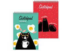 Скетчпад А5 60 л «ЧЕРНЫЕ КОШКИ» (гребень, офсет, мат. лам.)