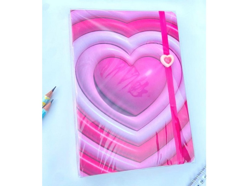 Блокнот А5 линия "3D Heart big" в жесткой обложке на резинке розовый