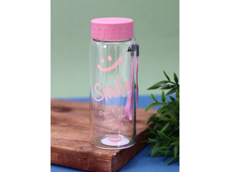 Бутылка спортивная «Smile!» 440 мл (стекло) розовая