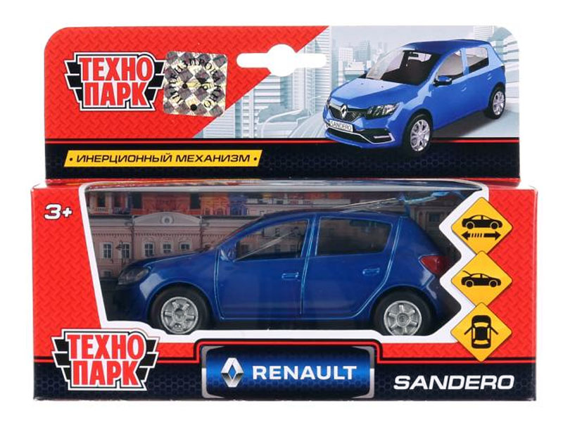 Купить оптом Технопарк. Машина «RENAULT SANDERO» металл. инерц. 12 см (открыв. двери, багажник) синий в Луганске
