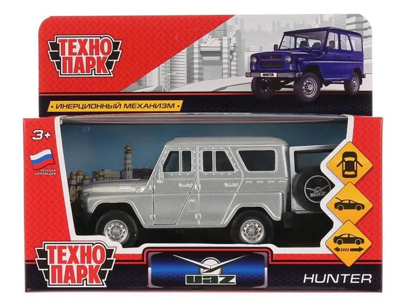 Технопарк. Машина «UAZ HUNTER» металл. инерц. 12 см (открыв. двери, багажник) серебристый