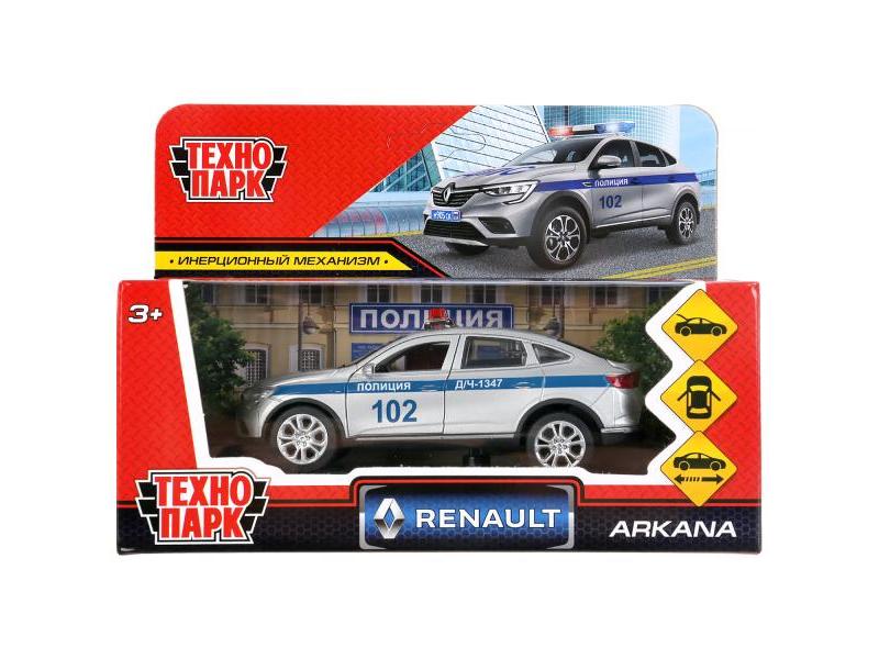 Технопарк. Машина «RENAULT ARKANA ПОЛИЦИЯ» металл. инерц. 12 см (открыв. двери, багажник) серебристый