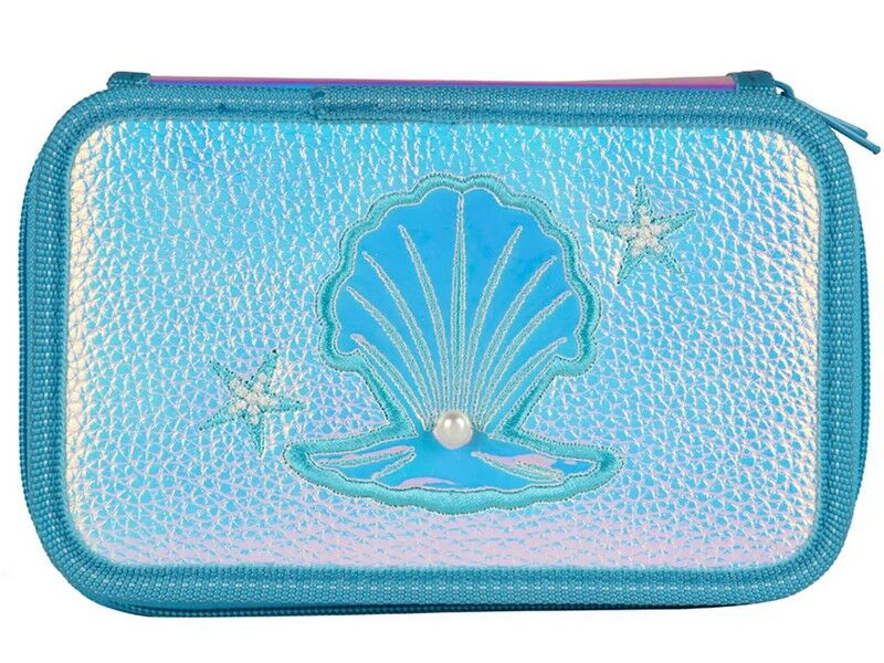 Пенал 2 секции ЖЕМЧУГ голубой 190х115 мм (апплик., ткань)