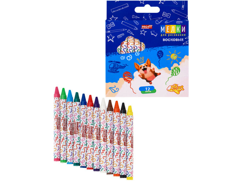 Набор восковых мелков 12 цв. «ВЕСЁЛЫЙ КОРГИ»
