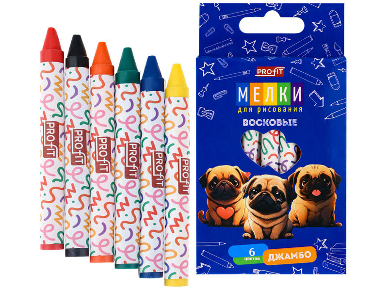 Набор восковых мелков 6 цв. «МОПСЫ»
