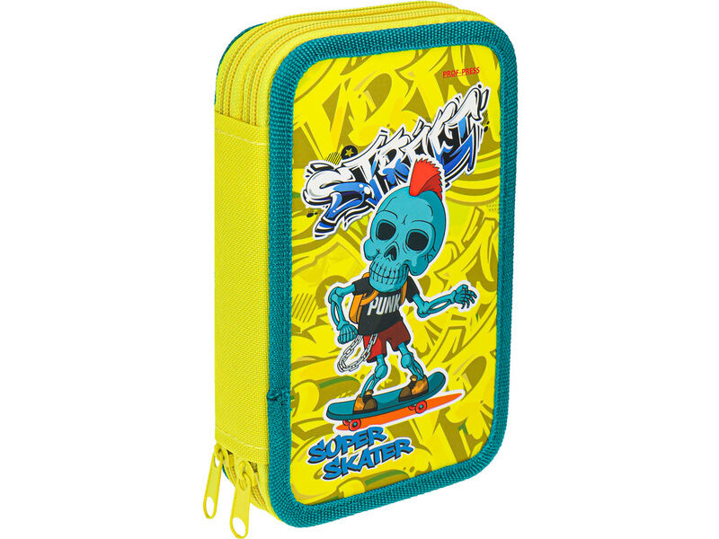 Купить оптом Пенал 2 секции «СКЕЛЕТ НА СКЕЙТЕ» 190х115 мм (софт-тач) в Луганске