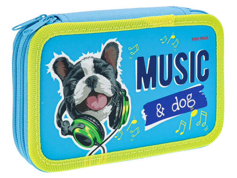 Купить оптом Пенал 2 секции «ЩЕНОЧЕК С НАУШНИКАМИ» 190х115 мм (софт-тач) в Луганске