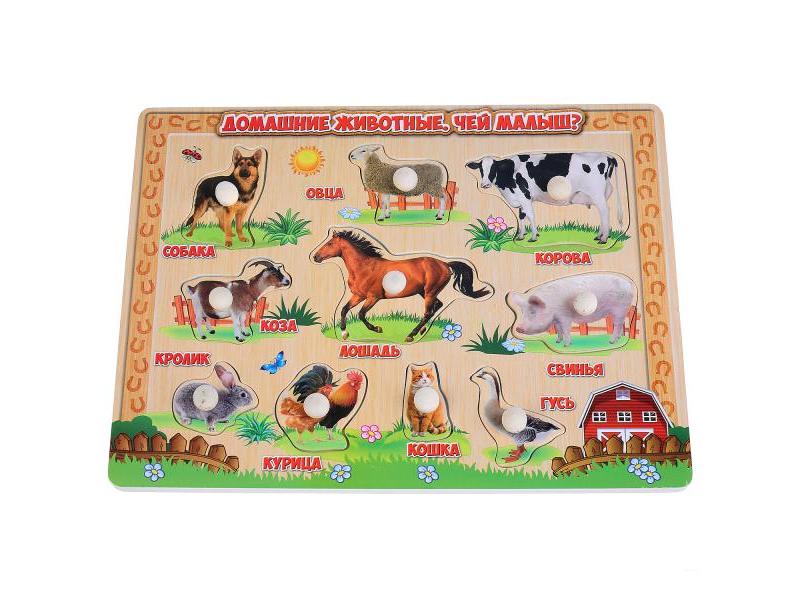 Купить оптом Вкладыш дерево «Домашние животные. Чей малыш?» 30*22 см в пленке 26-29-2 в Луганске