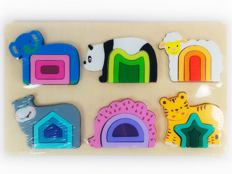 Вкладыш деревянный «Животные-геометрические фигуры» 30*18 см JHTOY-691