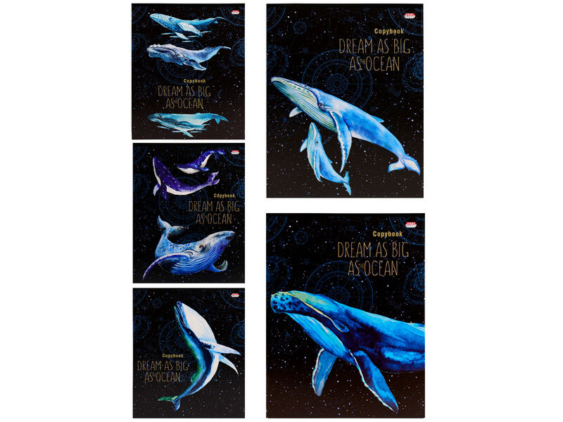 Тетрадь 48 л КЛЕТКА «КИТЫ В КОСМОСЕ» (цвет. мелов. обл.)