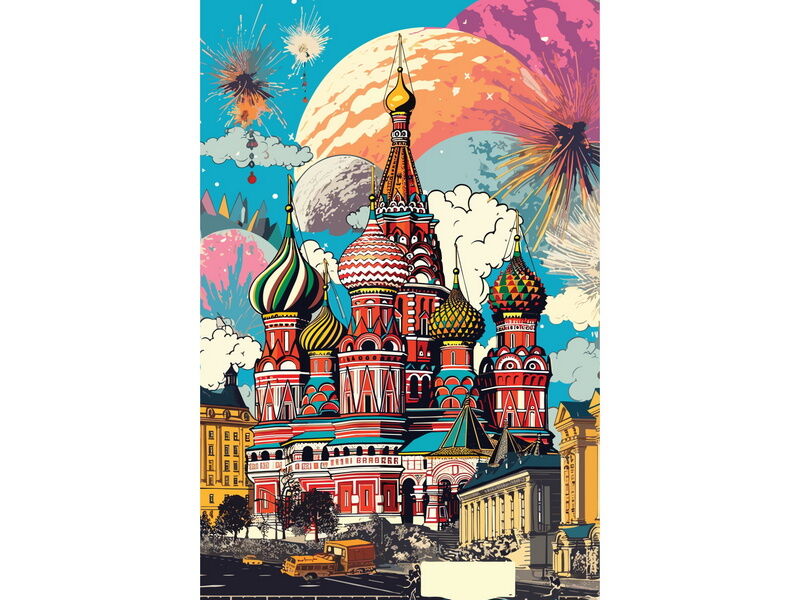 Холст с красками 30х40 см по номерам. ХРАМ ВАСИЛИЯ БЛАЖЕННОГО