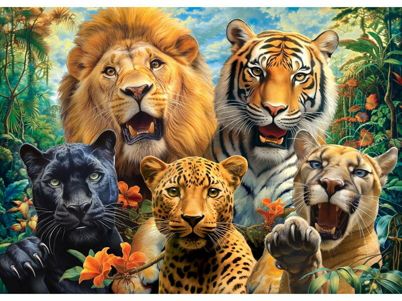 Холст с красками 40х50 см по номерам. СЕЛФИ ДИКИХ КОШЕК