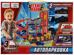 73194 [1304I008-R1]ТЕХНОПАРК Автопарковка 3-уровневая «УАЗ, ЛАДА» с машинами 40*28*7 см в кор. 1304I008-R1